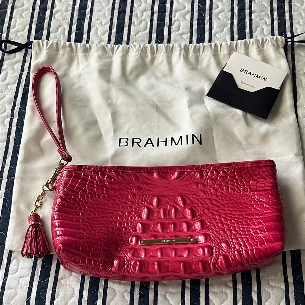 Brahmin Fuchsia Croc-Embossed Wristlet